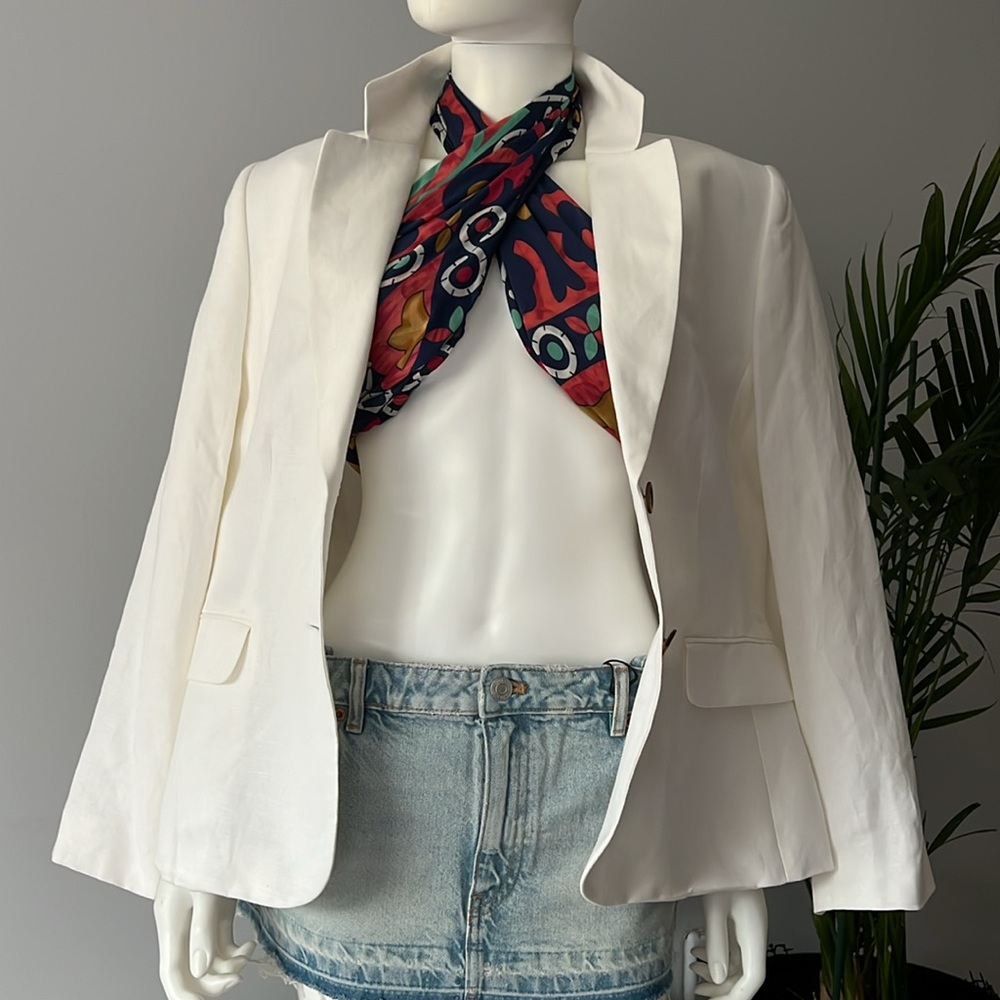 Tahari White Tailored Blazer Professional Style Linen Blend Size 14 - Picture 4 of 13